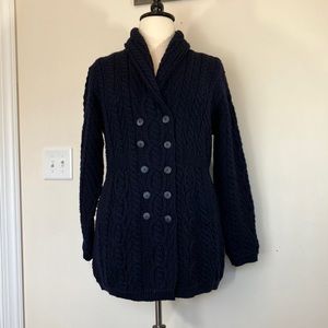 Irish hand knit cabled merino wool cardigan sz XL